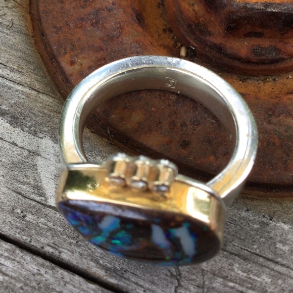 Jamie Joseph Boulder Opal Diamond Sterling Silver Gold Ring Collectible - Picture 5 of 5